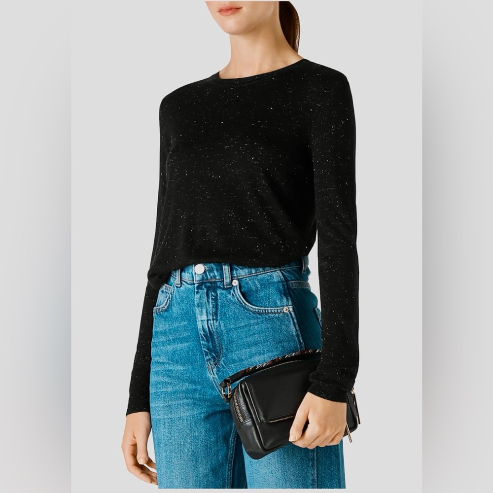 Whistles Sparkle Annie Knit Sweater in black/silver, size 8 US